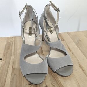 Louise Et Cie Grey Suede Peep Toe Heels Stiletto 9 40 Formal Ankle Strap